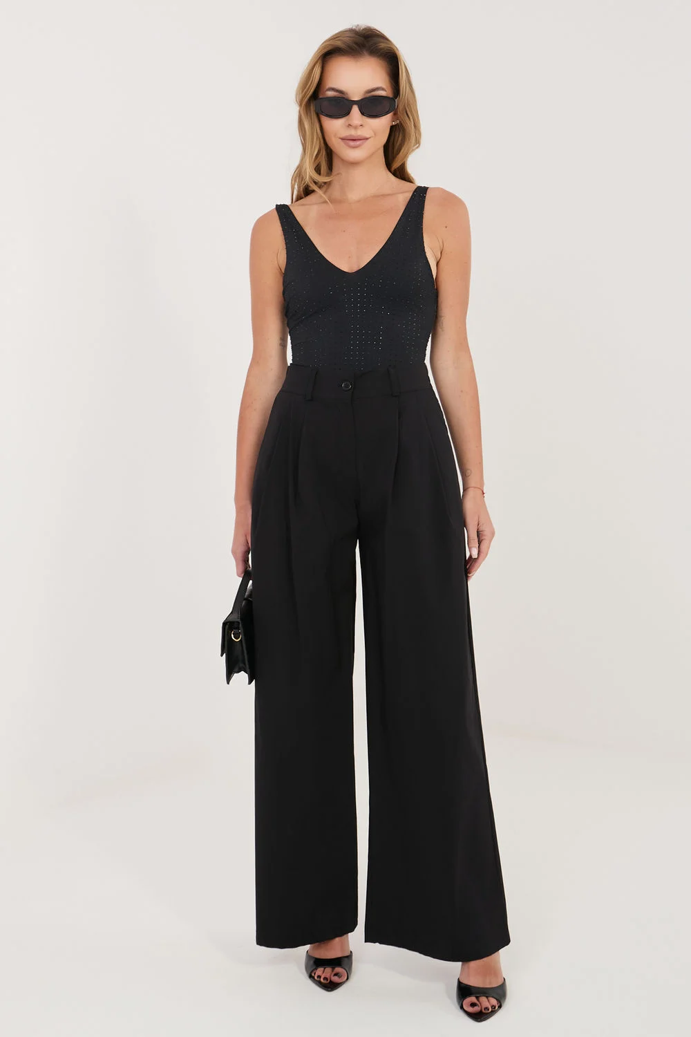 Pantalon palazzo noir à plis