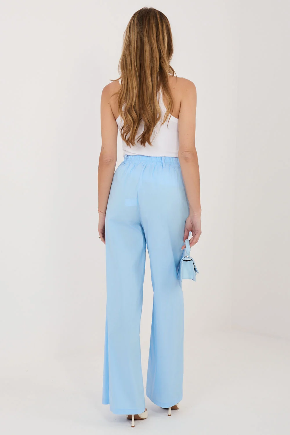 Pantalon palazzo bleu à plis – Image 3