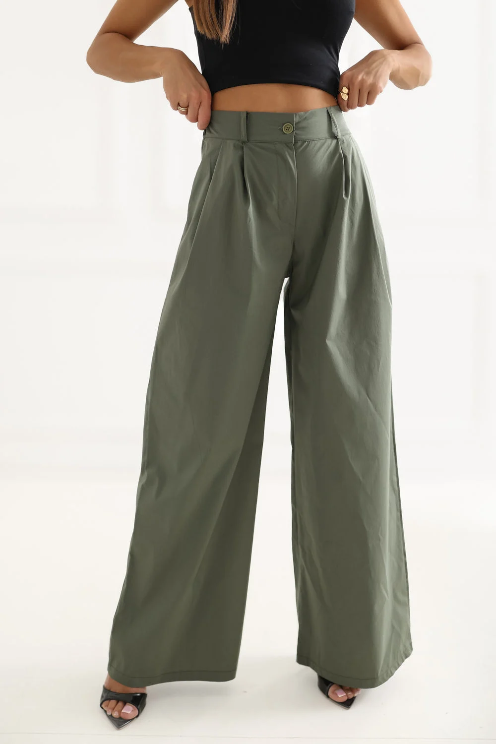 Pantalon palazzo vert à plis