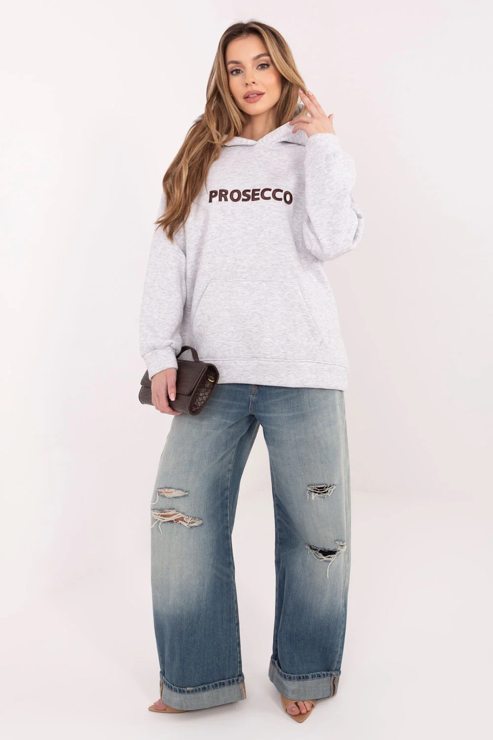 Sweatshirt à capuche gris brodé – Image 2