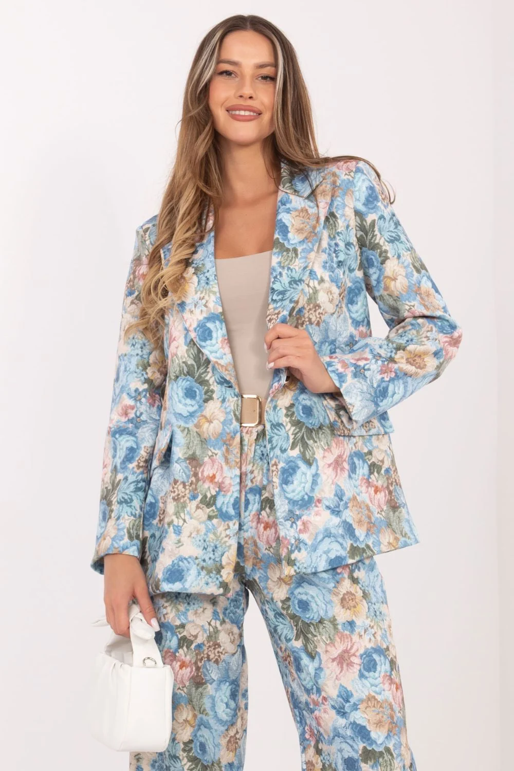 Veste de tailleur bleue à motif floral – Image 4
