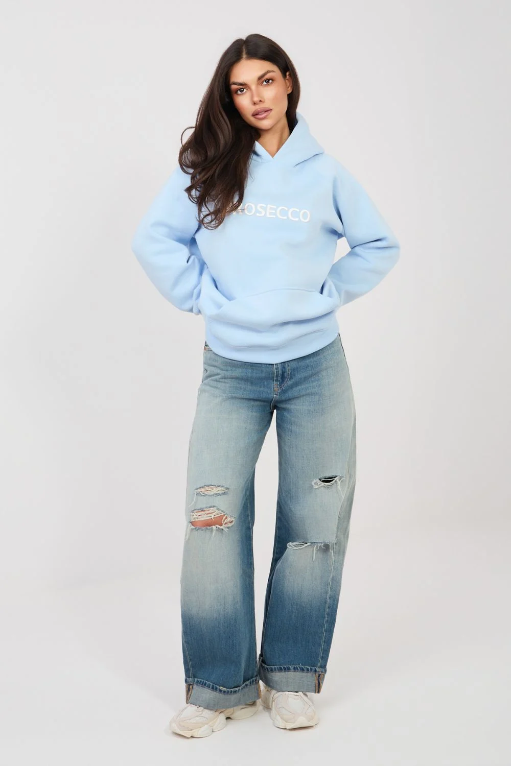 Sweatshirt à capuche bleu brodé – Image 3