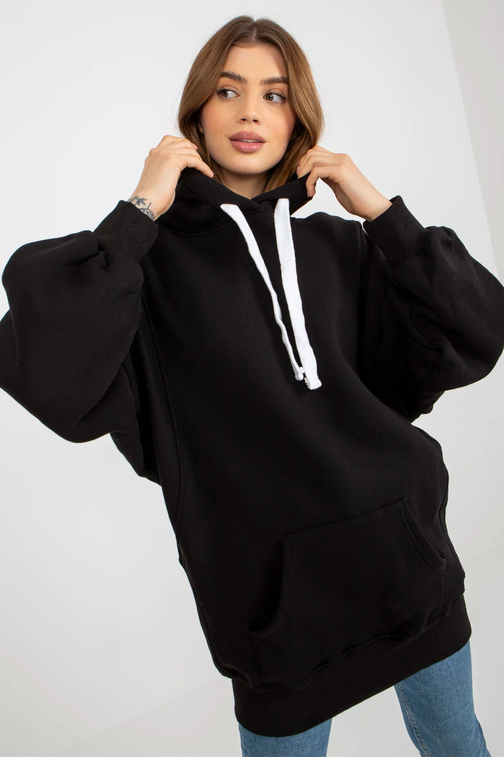 Ex Moda Sweatshirt à capuche noir en coton