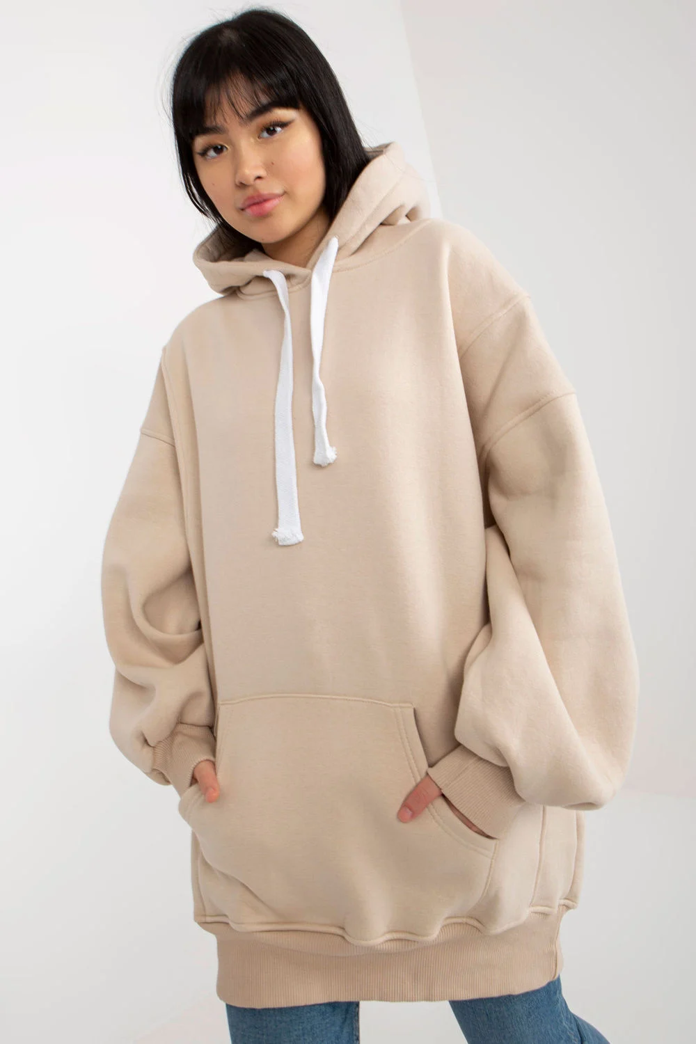 Ex Moda Sweatshirt à capuche beige en coton