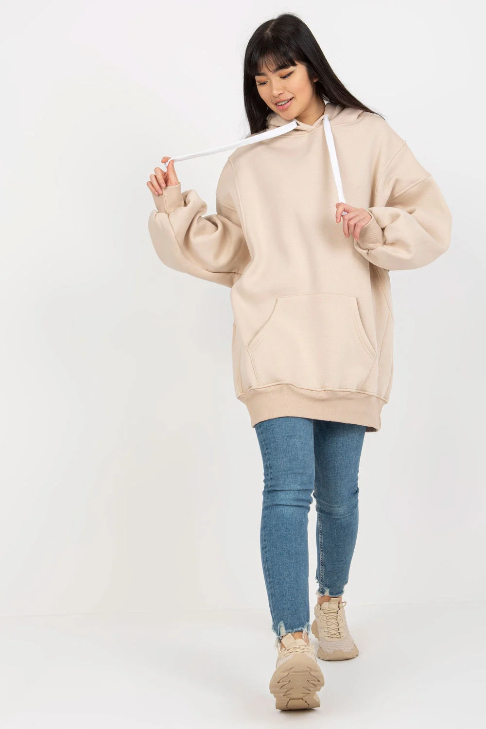 Ex Moda Sweatshirt à capuche beige en coton