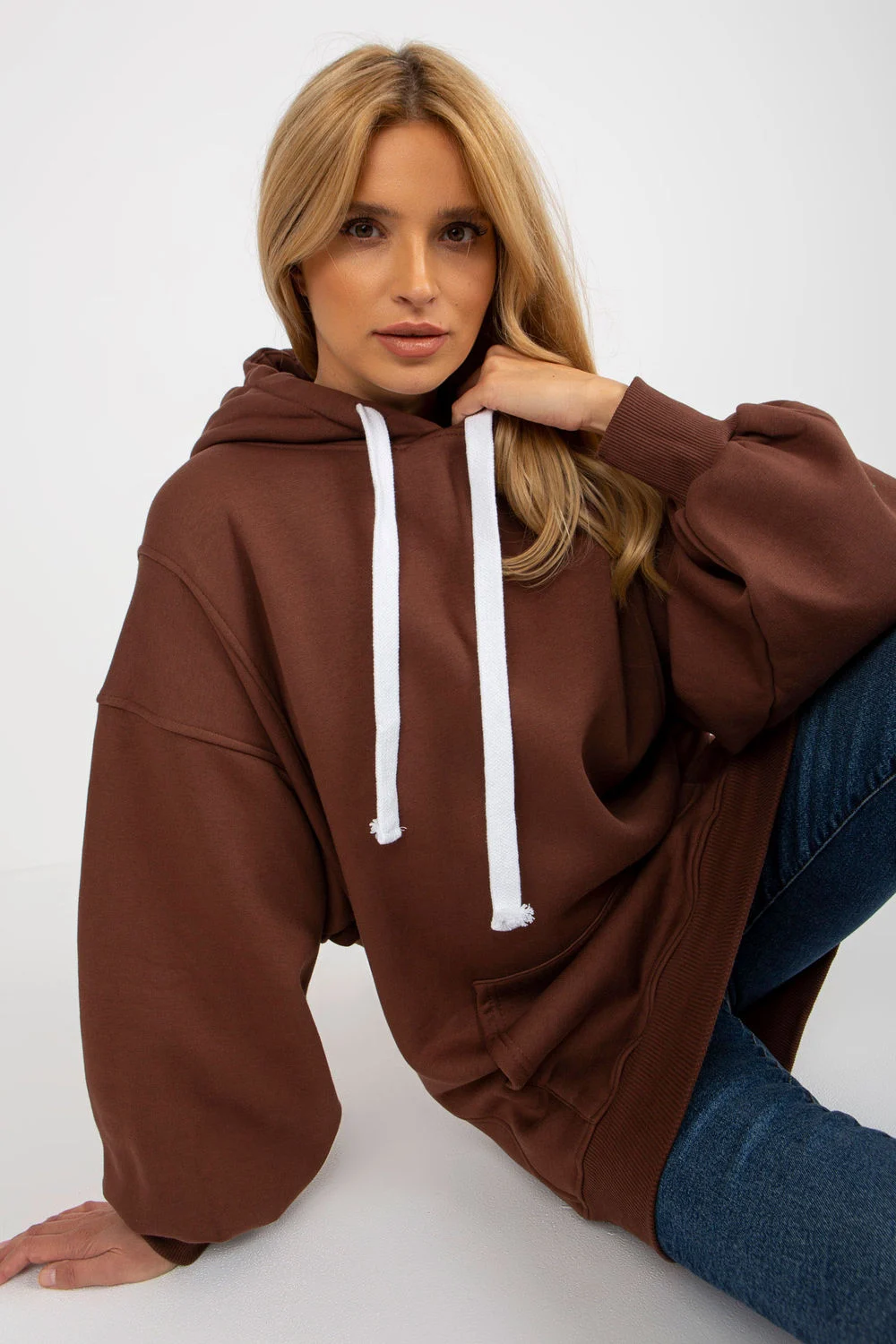 Ex Moda Sweatshirt à capuche brun en coton
