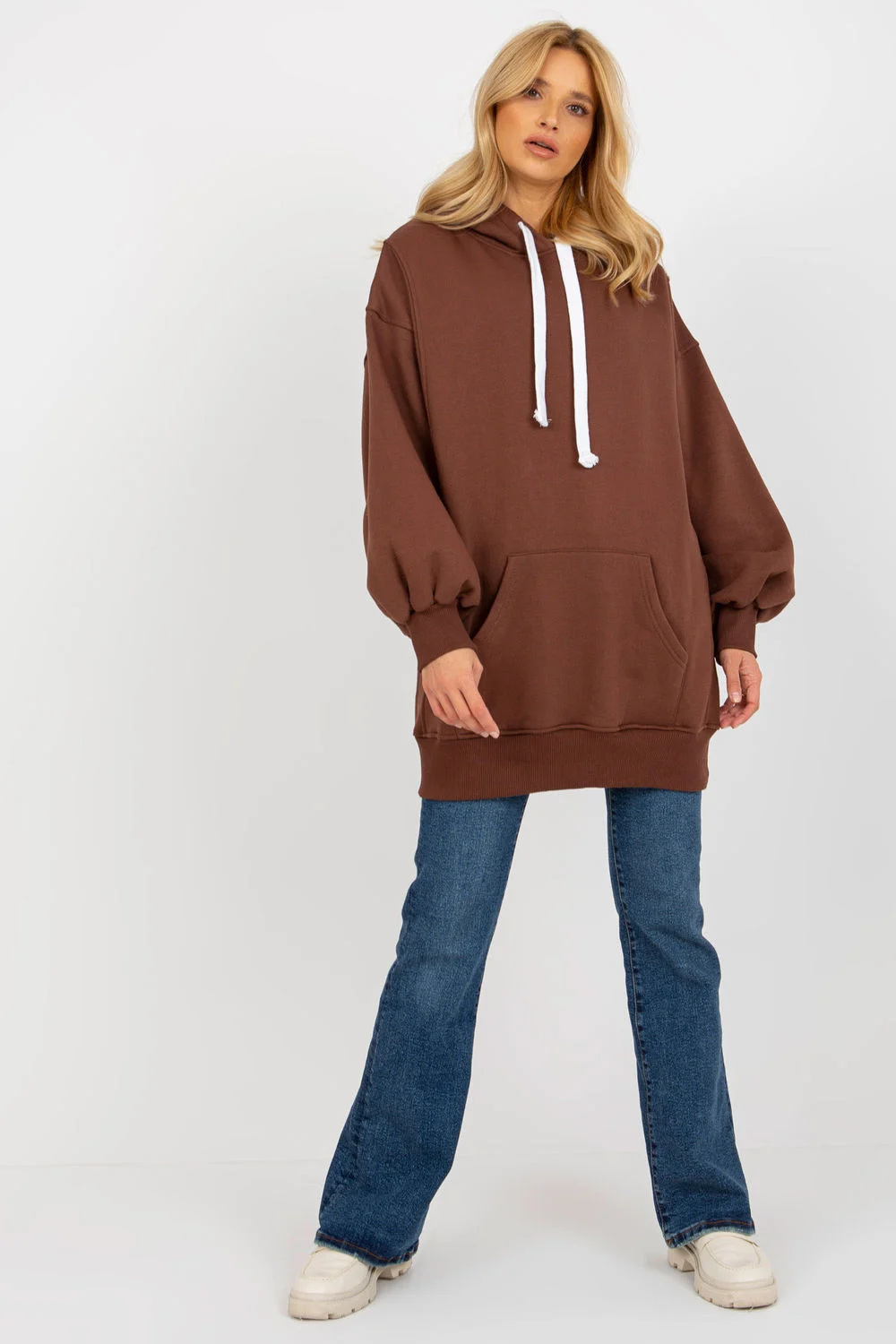 Ex Moda Sweatshirt à capuche brun en coton