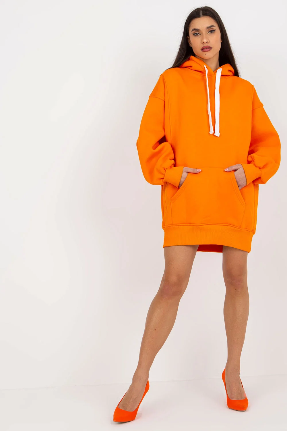 Ex Moda Sweatshirt à capuche orange en coton