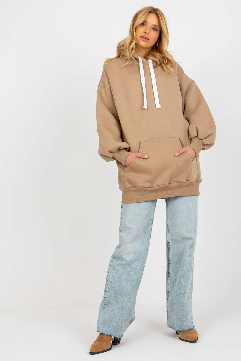 Ex Moda Sweatshirt à capuche beige en coton