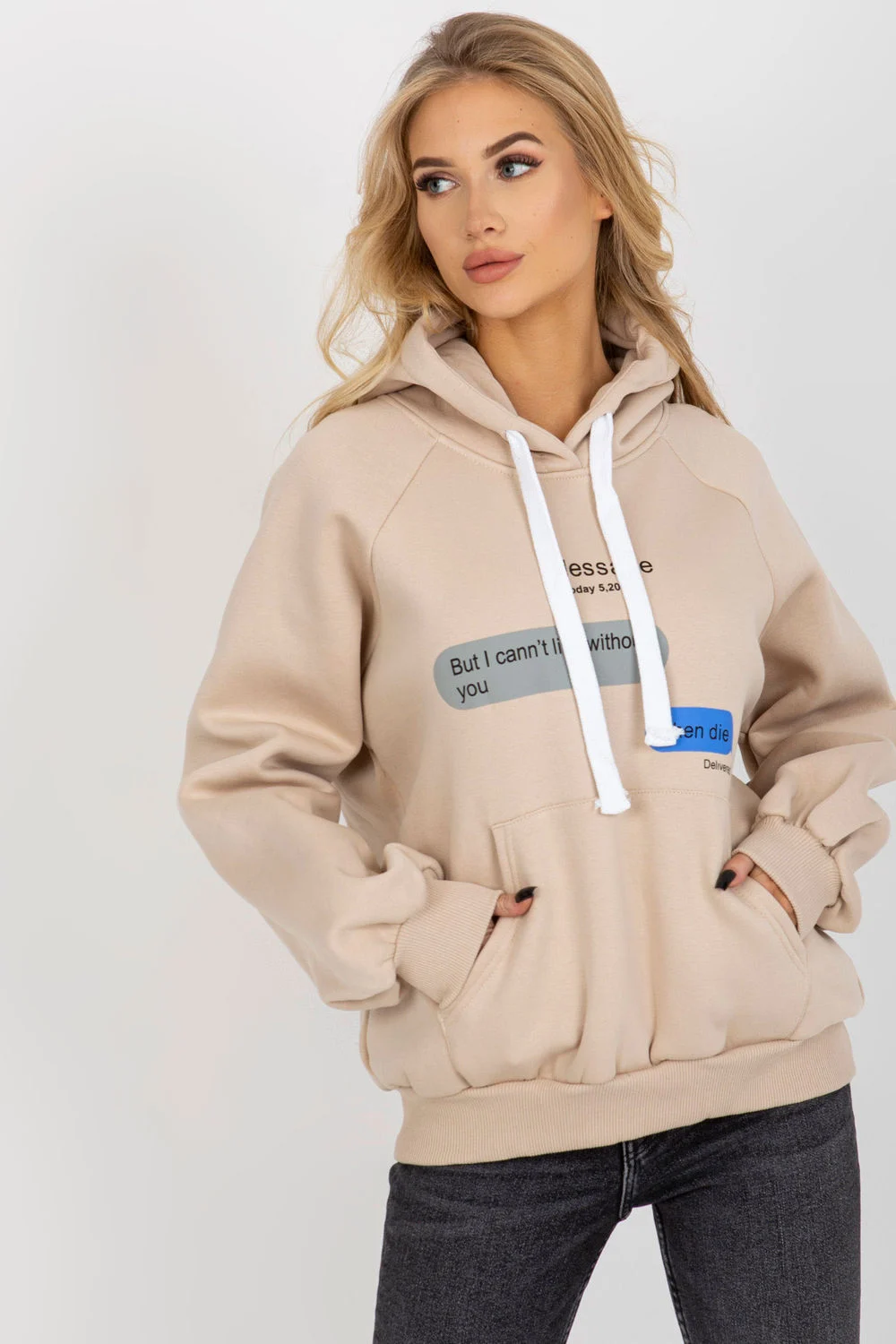 Ex Moda Sweatshirt à capuche oversize beige