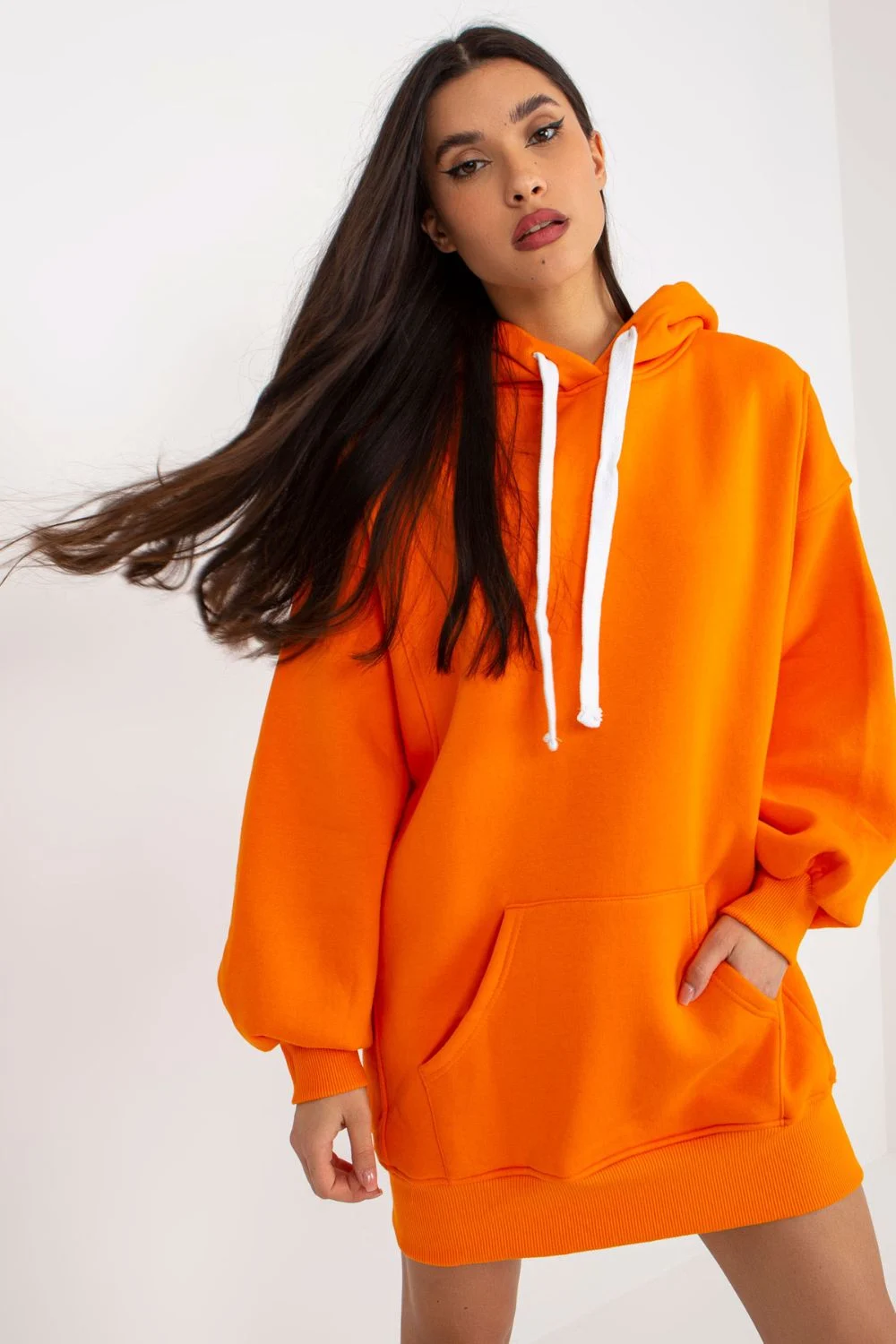 Ex Moda Sweatshirt à capuche orange en coton