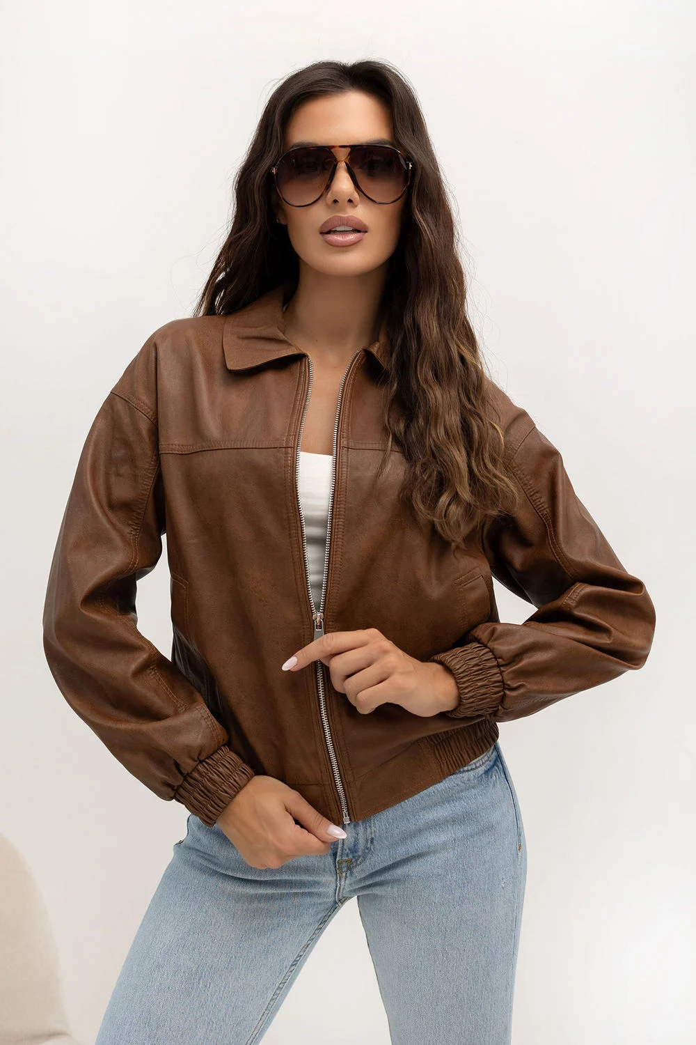 Veste en simili cuir brune