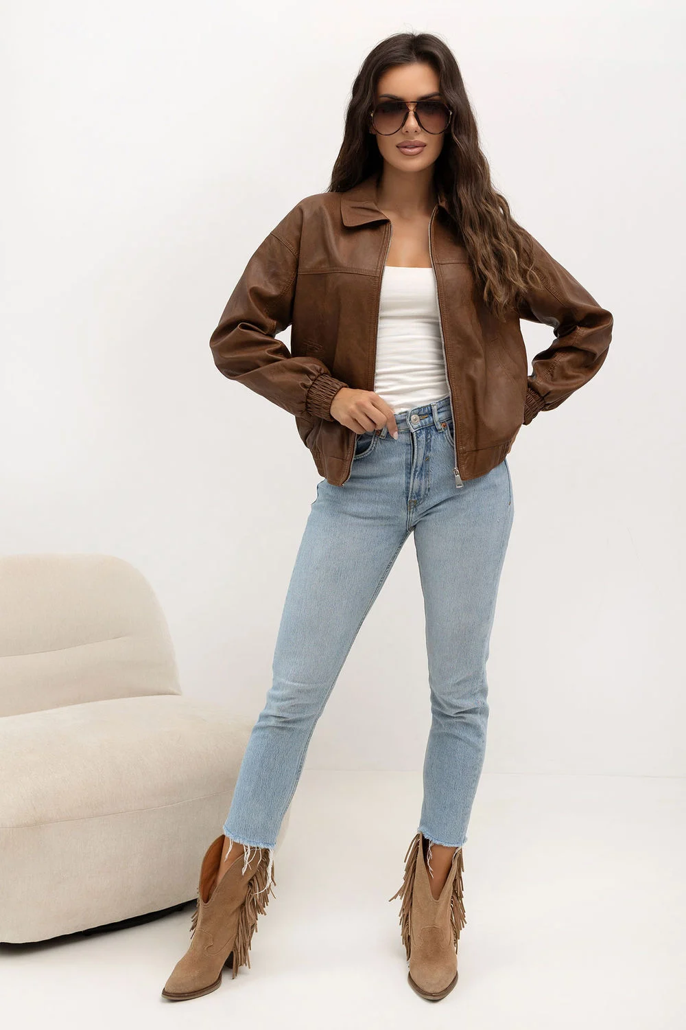 Veste en simili cuir brune – Image 2