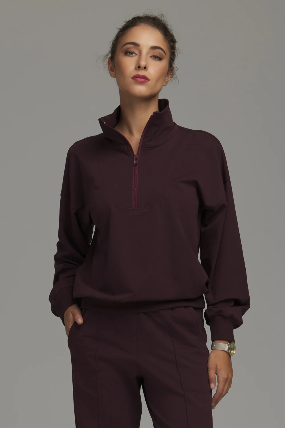 Sweatshirt oversize violet en coton – Image 3