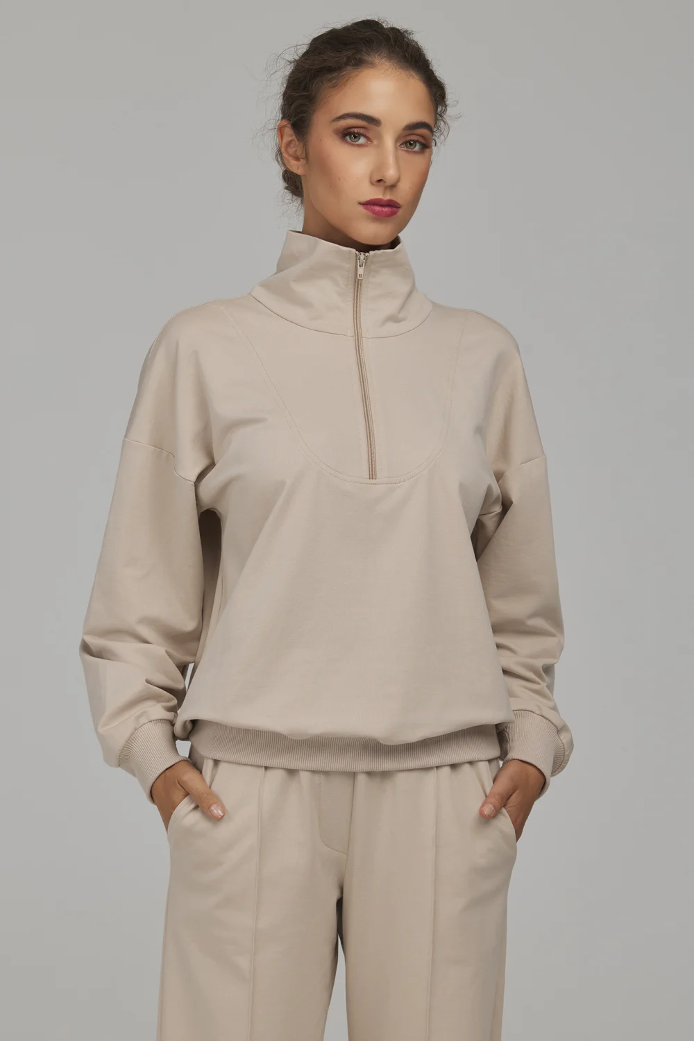 Sweatshirt oversize beige en coton