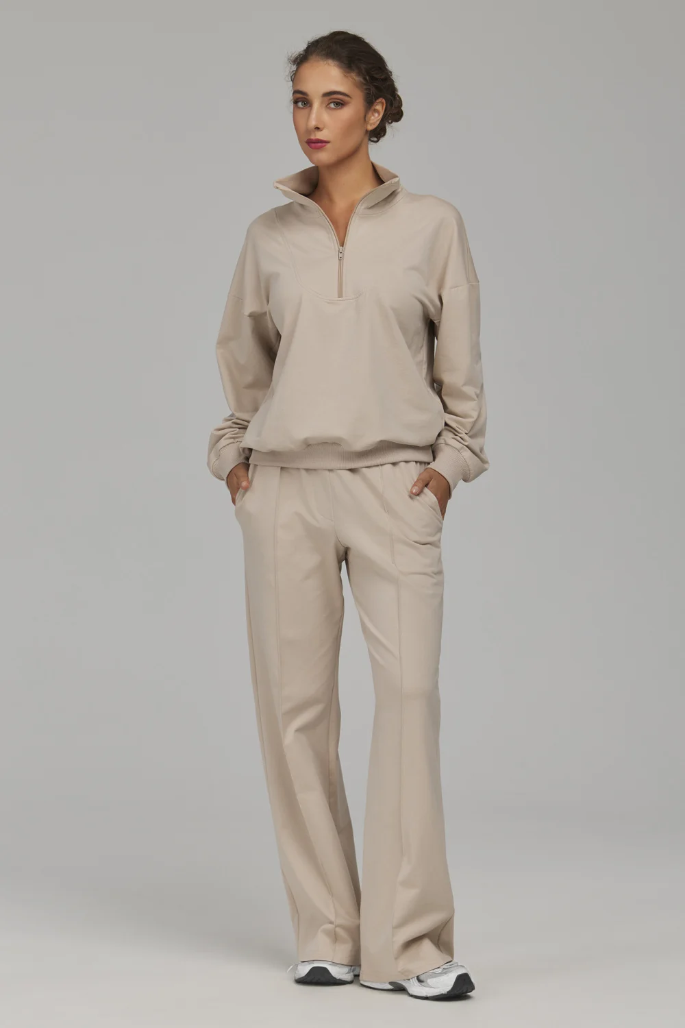 Sweatshirt oversize beige en coton – Image 2