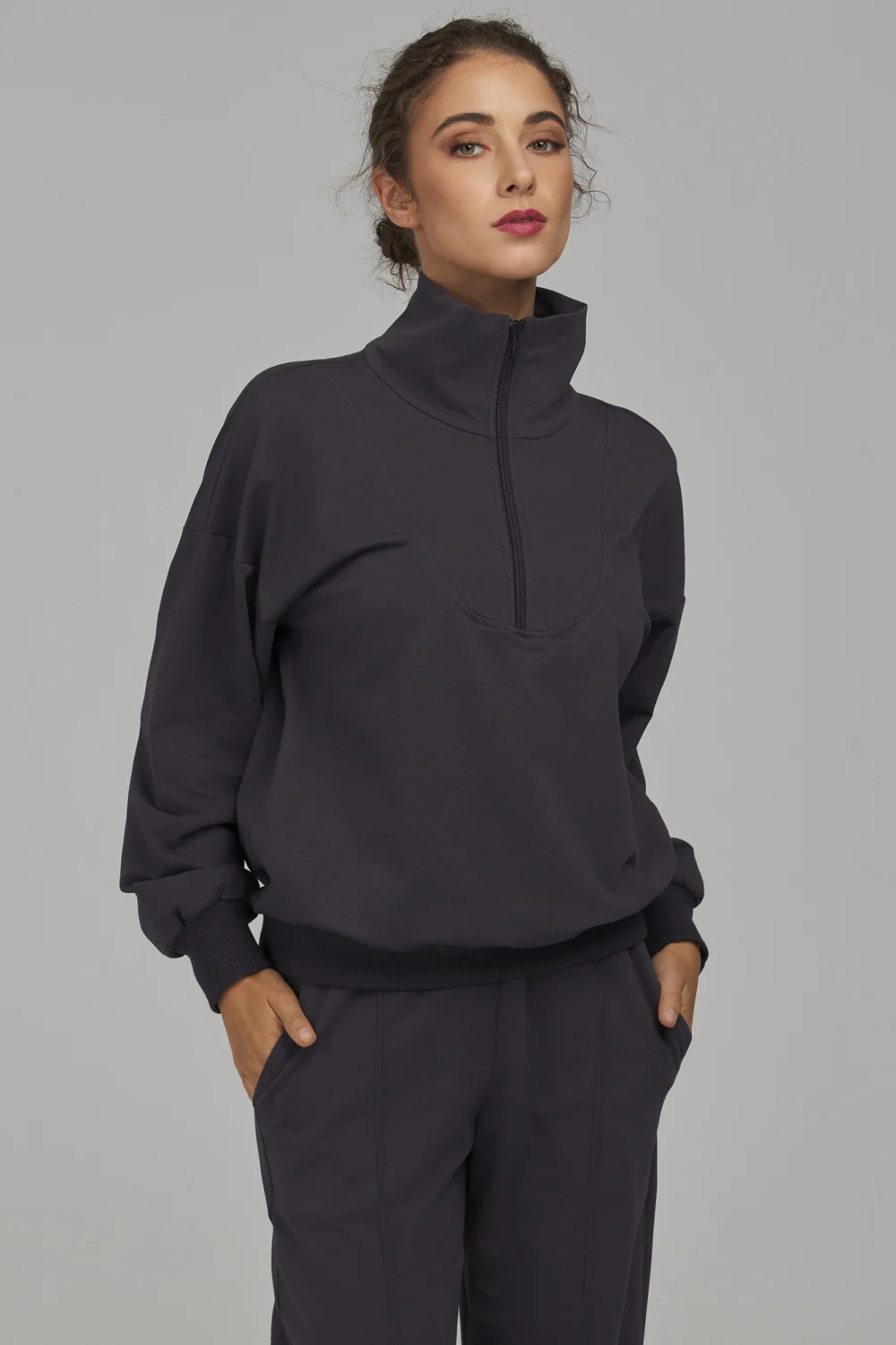 Sweatshirt oversize gris en coton – Image 3
