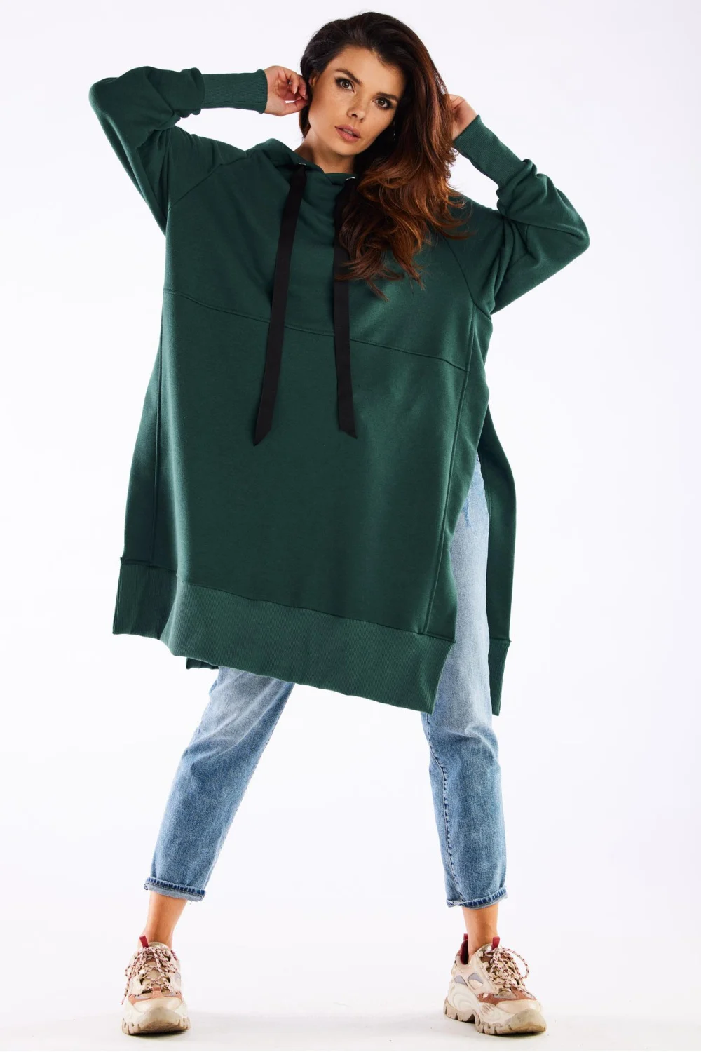 Sweatshirt à capuche oversize vert – Image 2