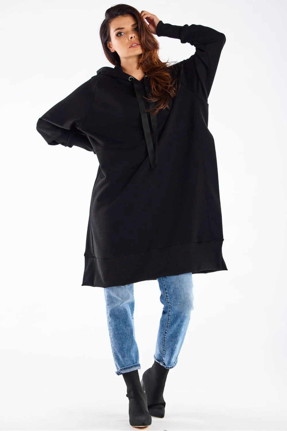 Sweatshirt à capuche oversize noir – Image 2