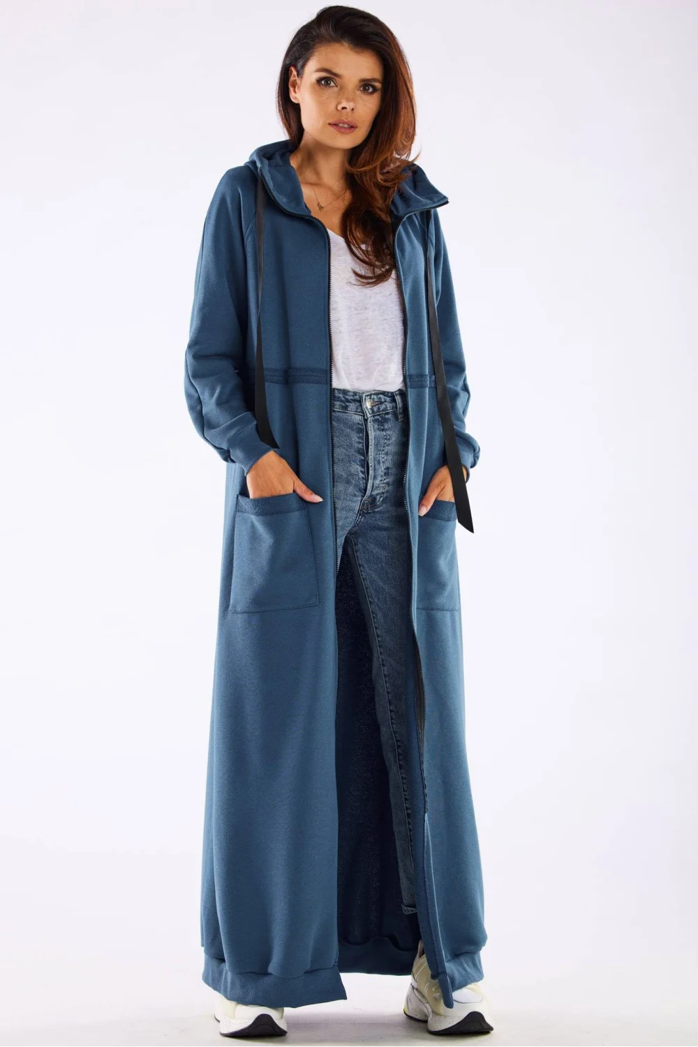 Sweatshirt à capuche bleu en coton – Image 2