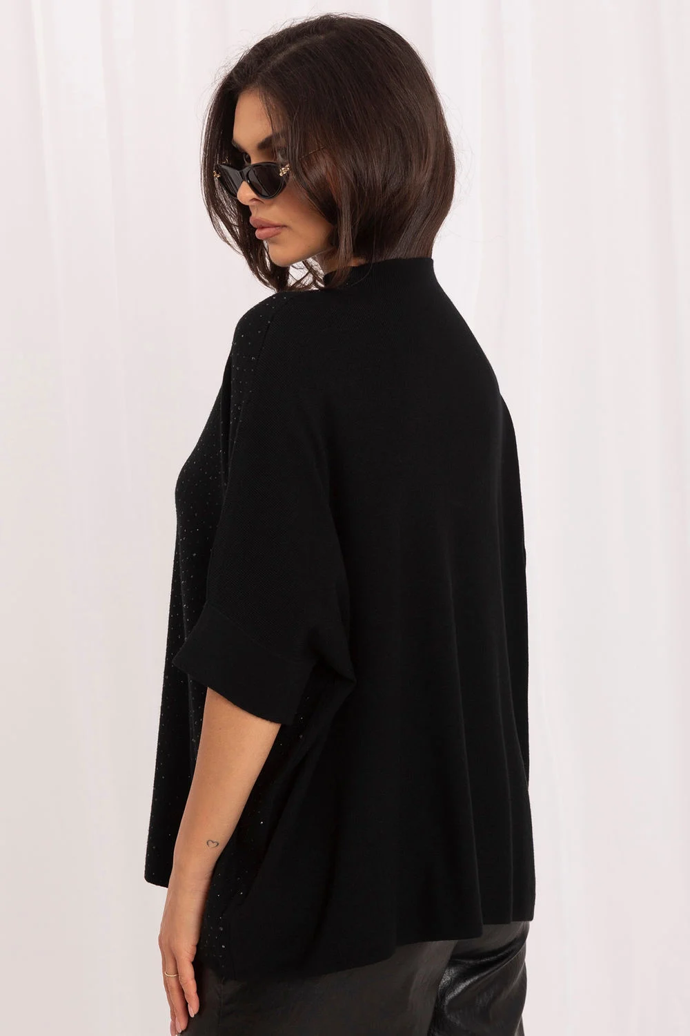 Pull à manches courtes oversize noir – Image 3