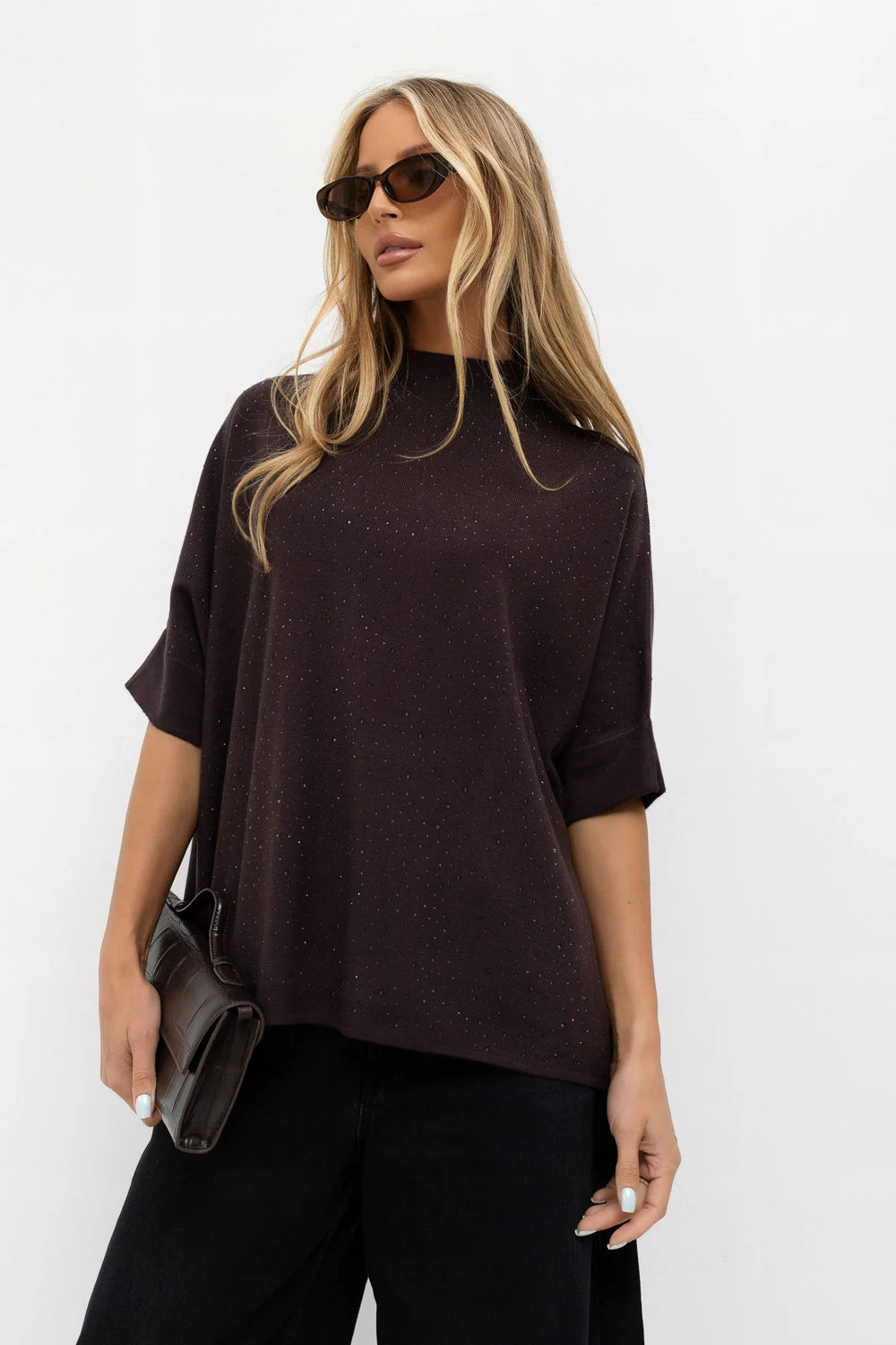 Pull à manches courtes oversize brun