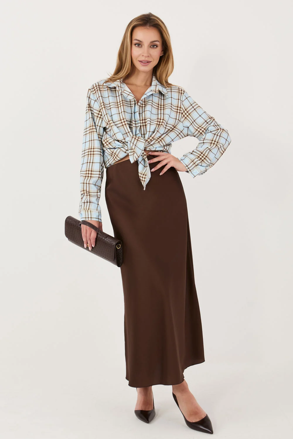 Chemise manche longue bleue à carreaux – Image 2