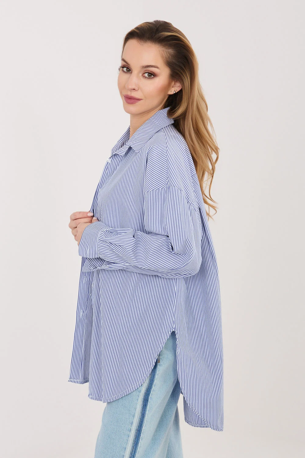 Chemise manche longue bleue à rayures