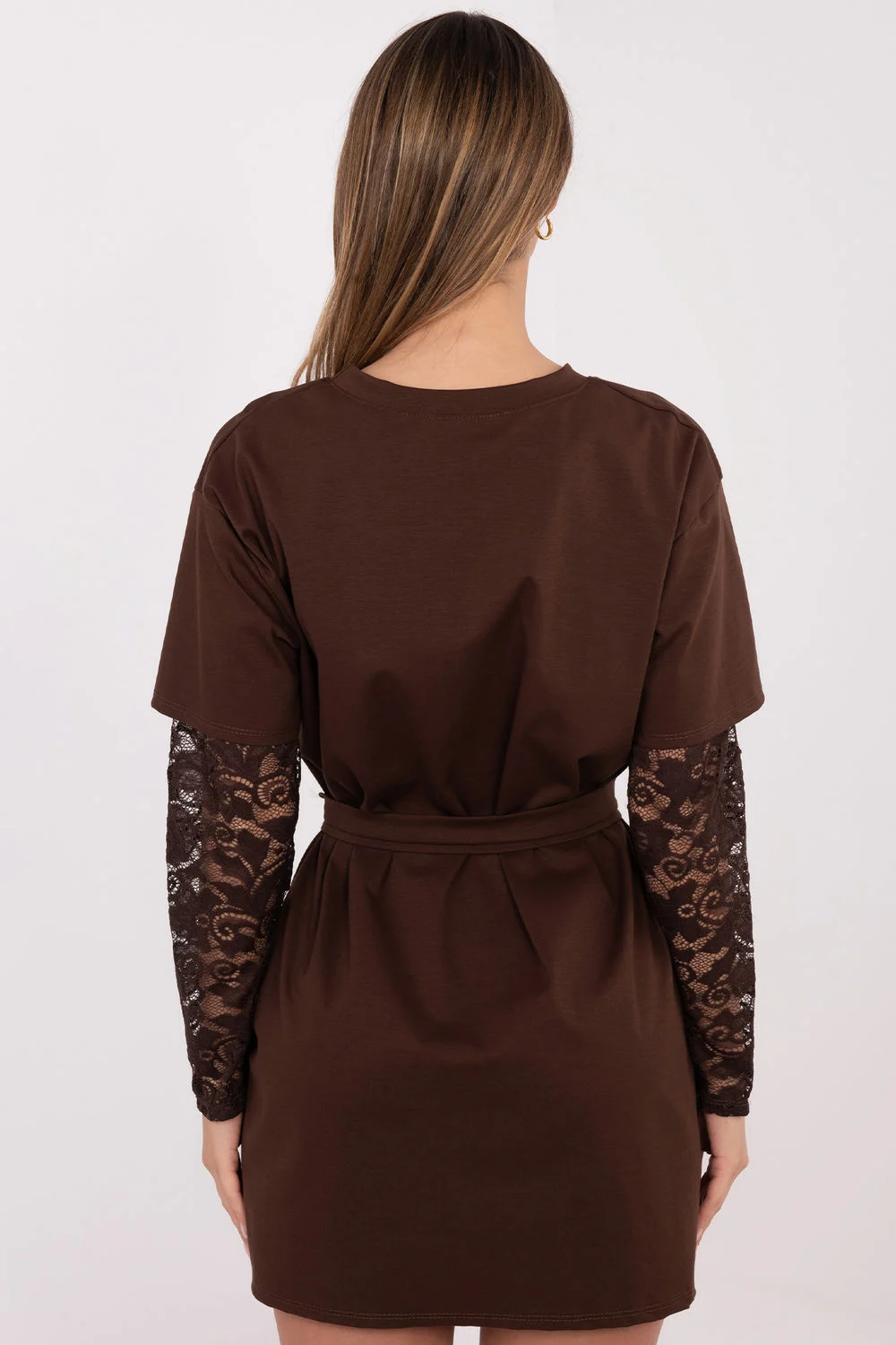 Robe courte brune en dentelle – Image 3