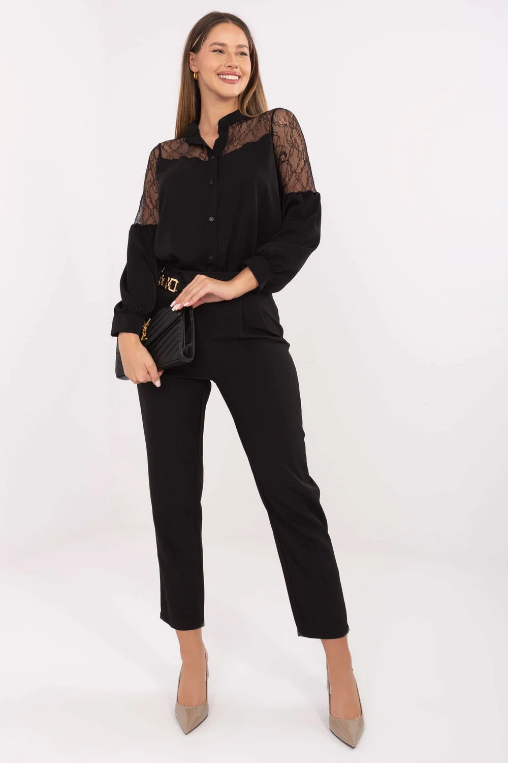 Chemise manche longue col montant noire