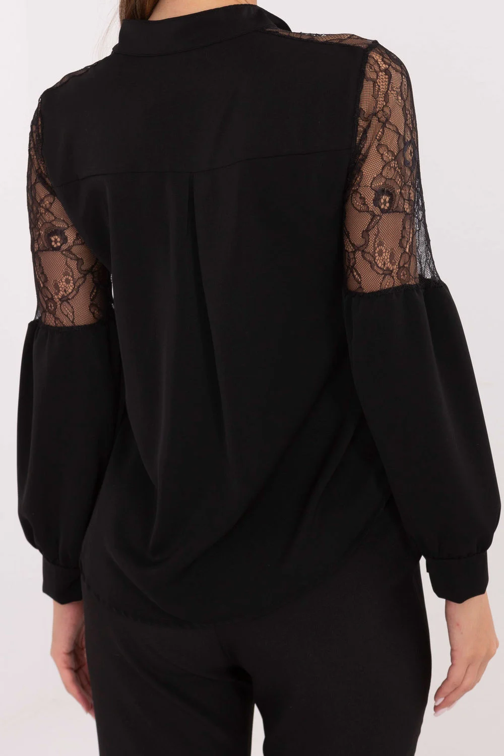 Chemise manche longue col montant noire – Image 3