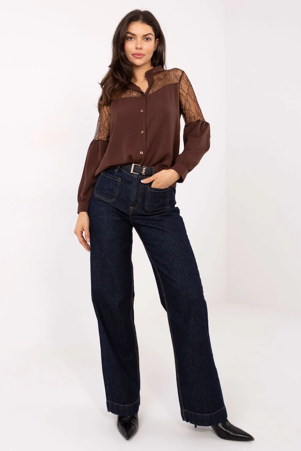 Chemise manche longue col montant brune – Image 2