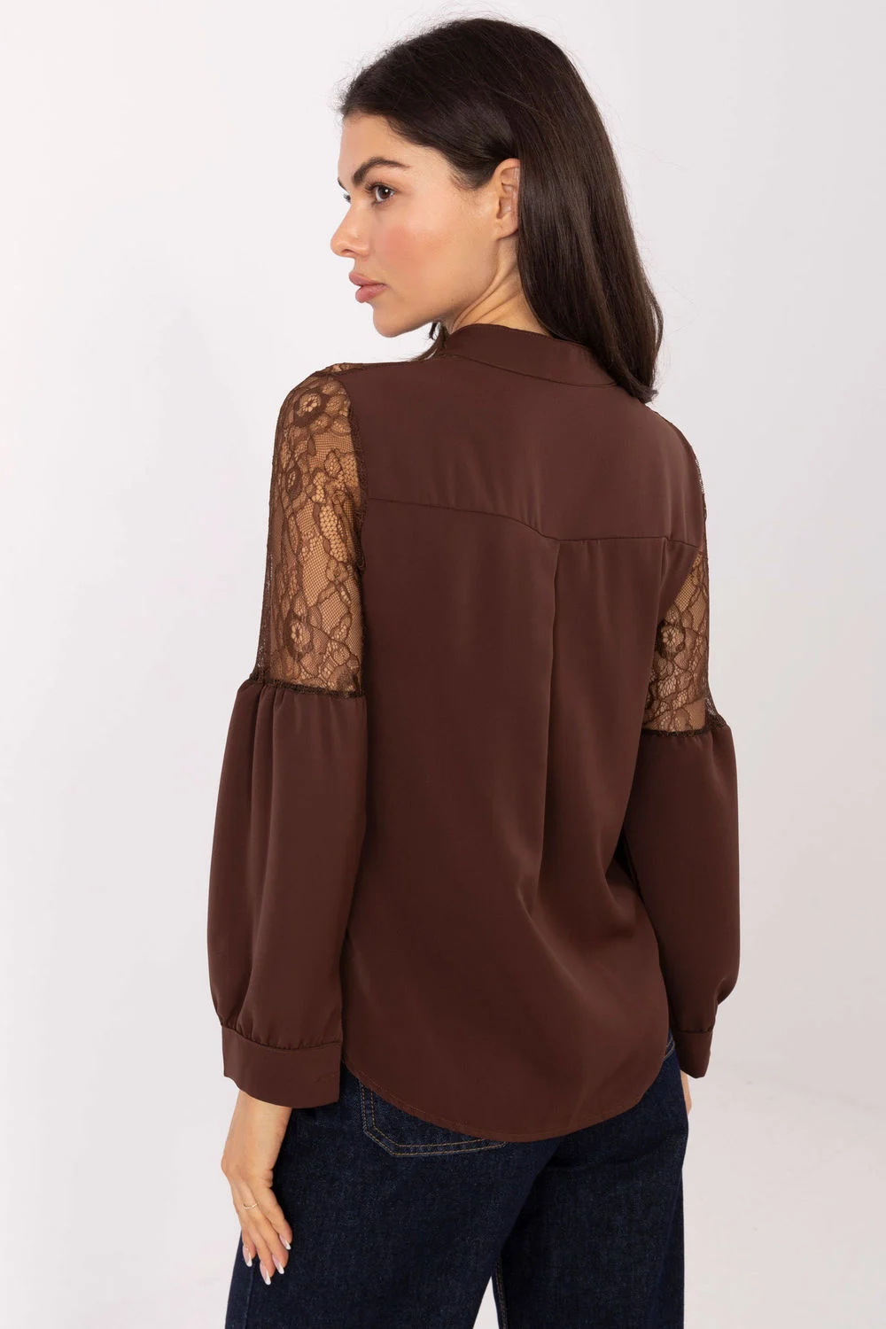 Chemise manche longue col montant brune – Image 3