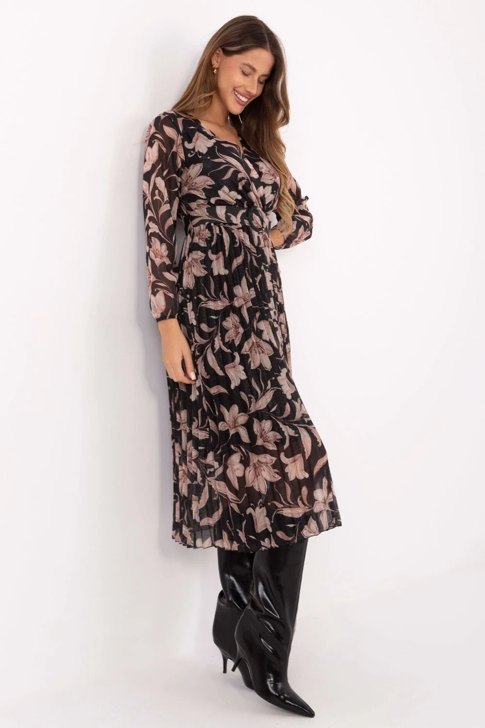 Robe portefeuille évasée noire – Image 2