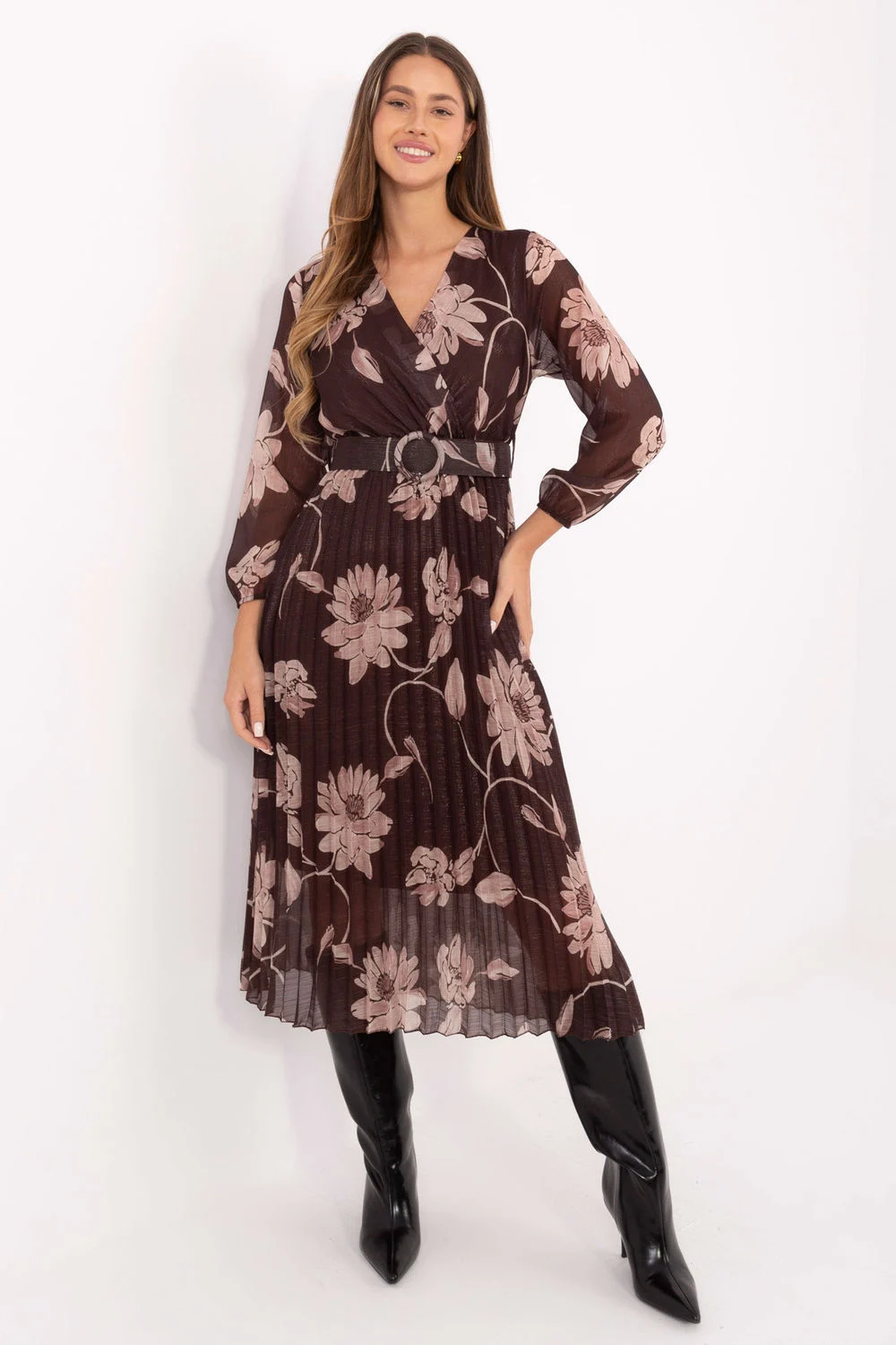 Robe portefeuille évasée brune