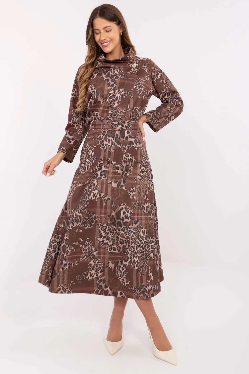 Jupe midi beige à carreaux