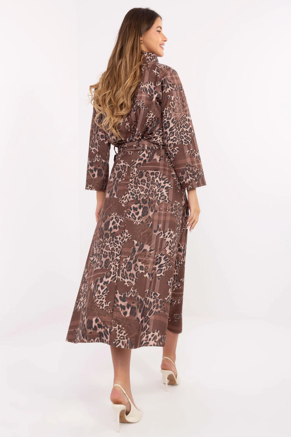 Jupe midi beige à carreaux – Image 3