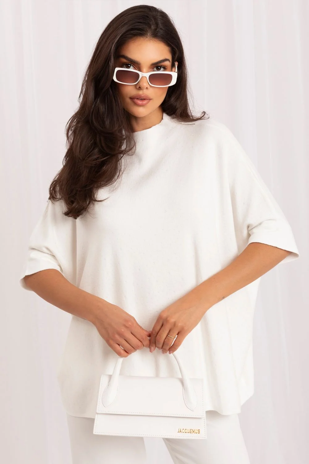 Pull à manches courtes oversize beige – Image 3