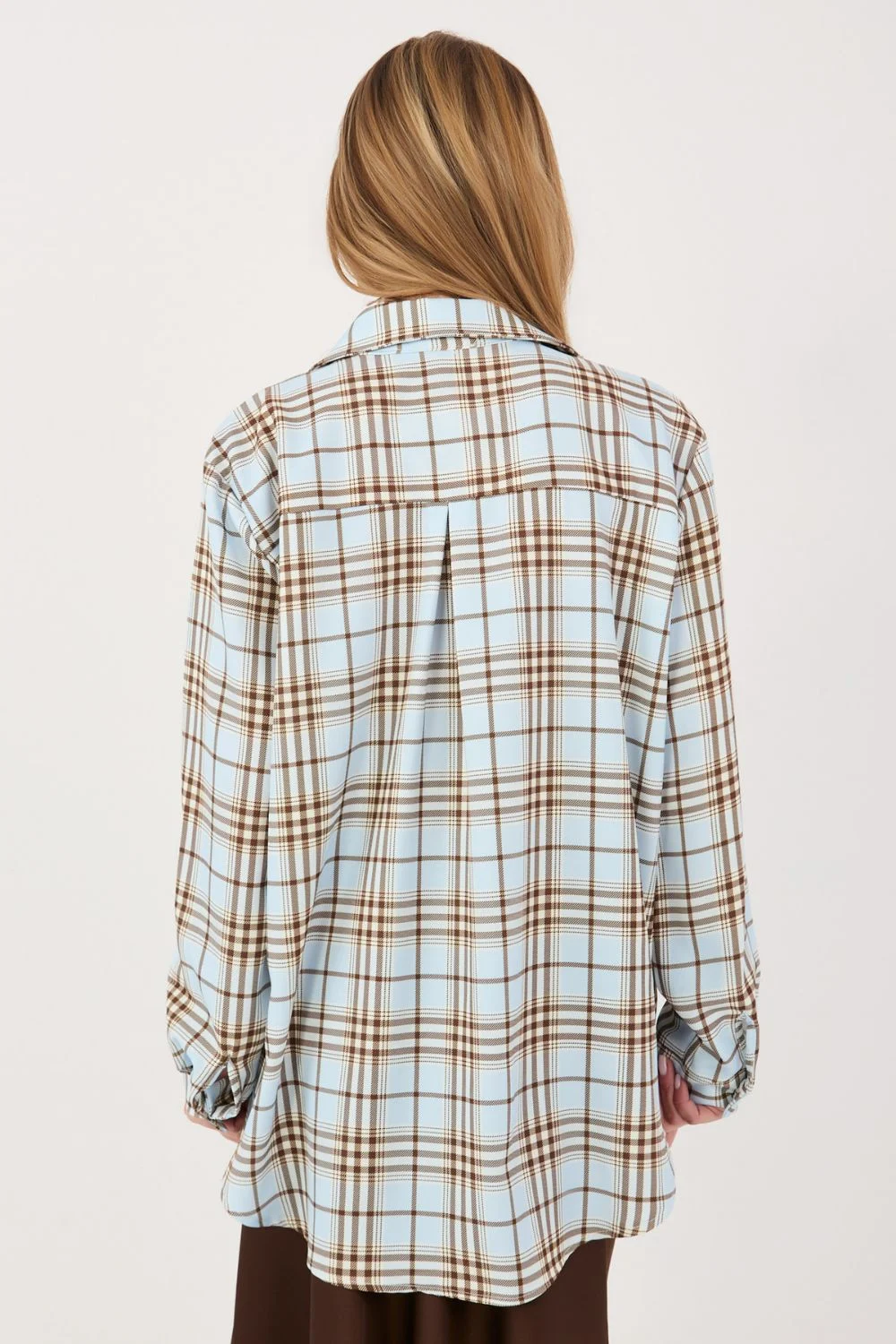 Chemise manche longue bleue à carreaux – Image 4