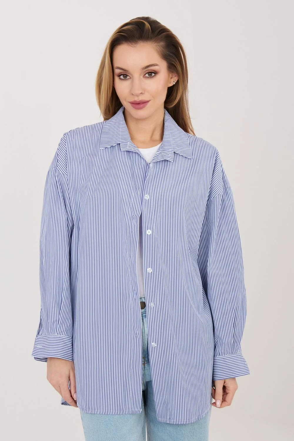 Chemise manche longue bleue à rayures – Image 3