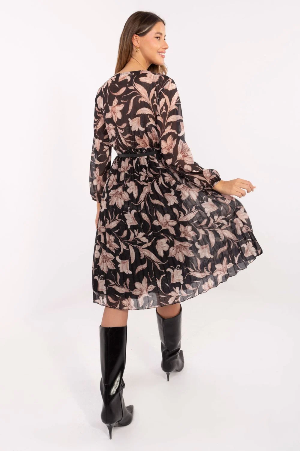 Robe portefeuille évasée brune – Image 3