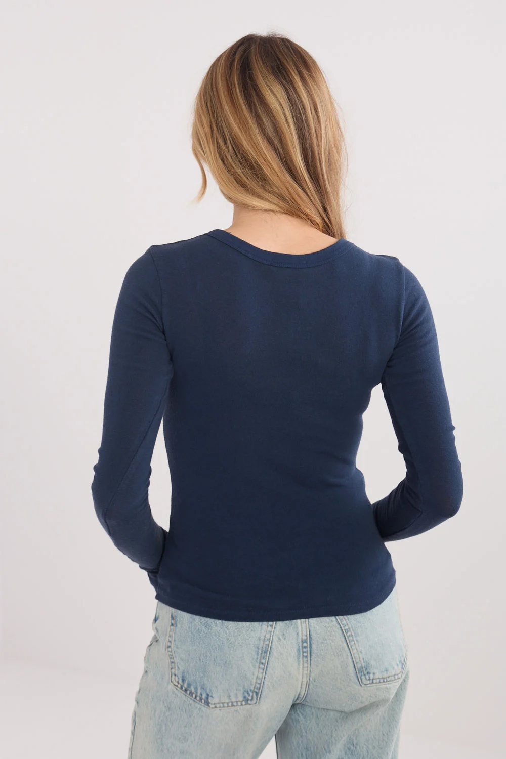 Chemisier col rond bleu marine – Image 3