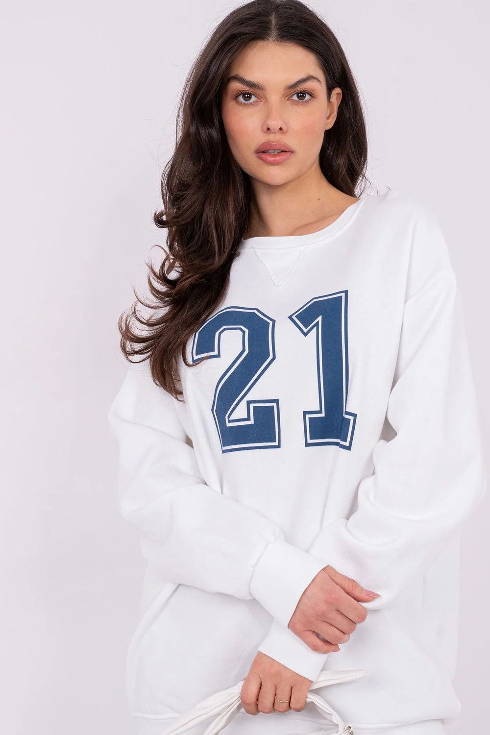 Sweatshirt cintré beige imprimé