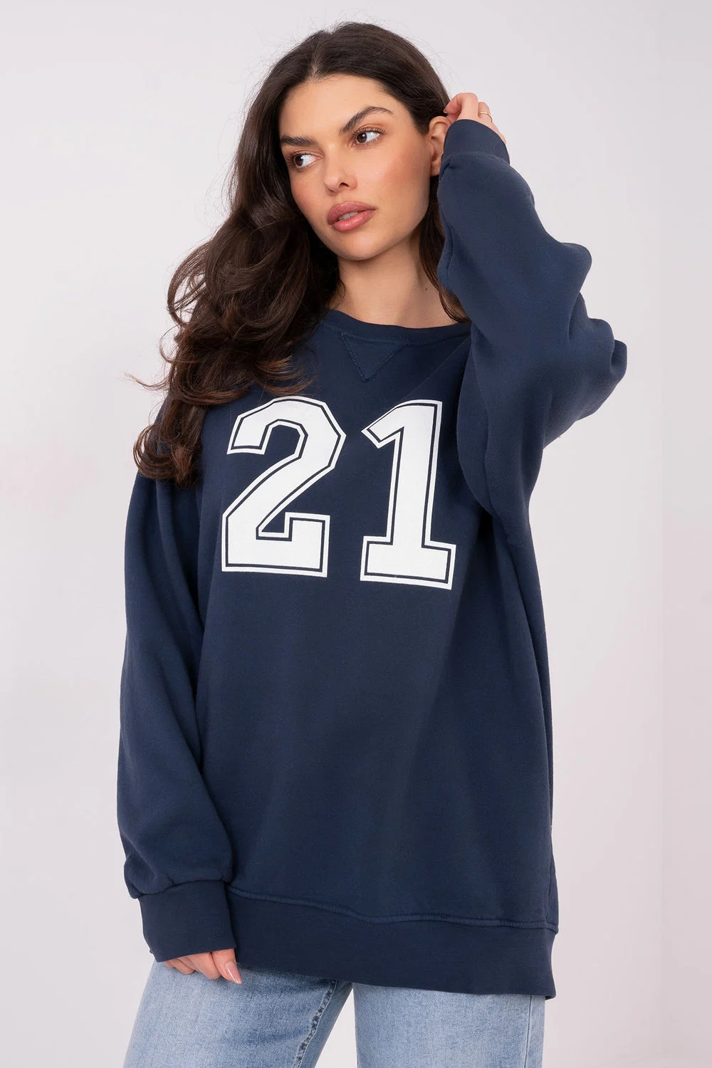 Sweatshirt cintré bleu marine imprimé
