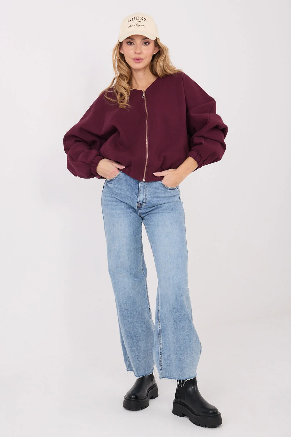 Sweatshirt zippé rouge en coton