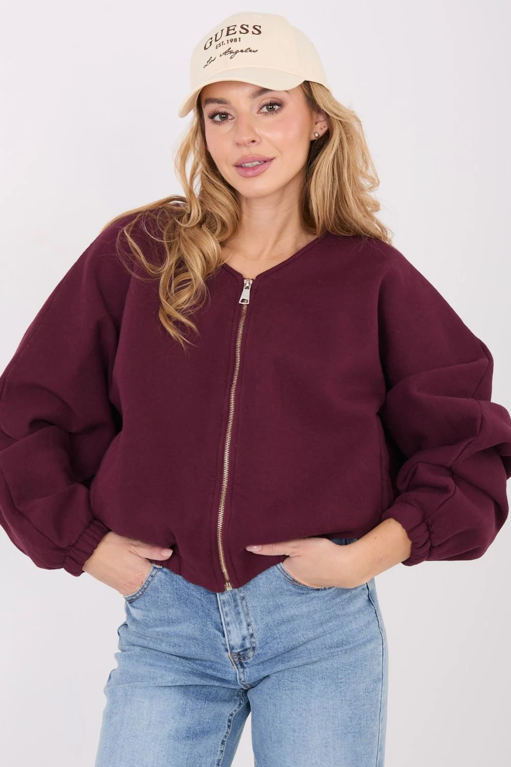 Sweatshirt zippé rouge en coton – Image 4