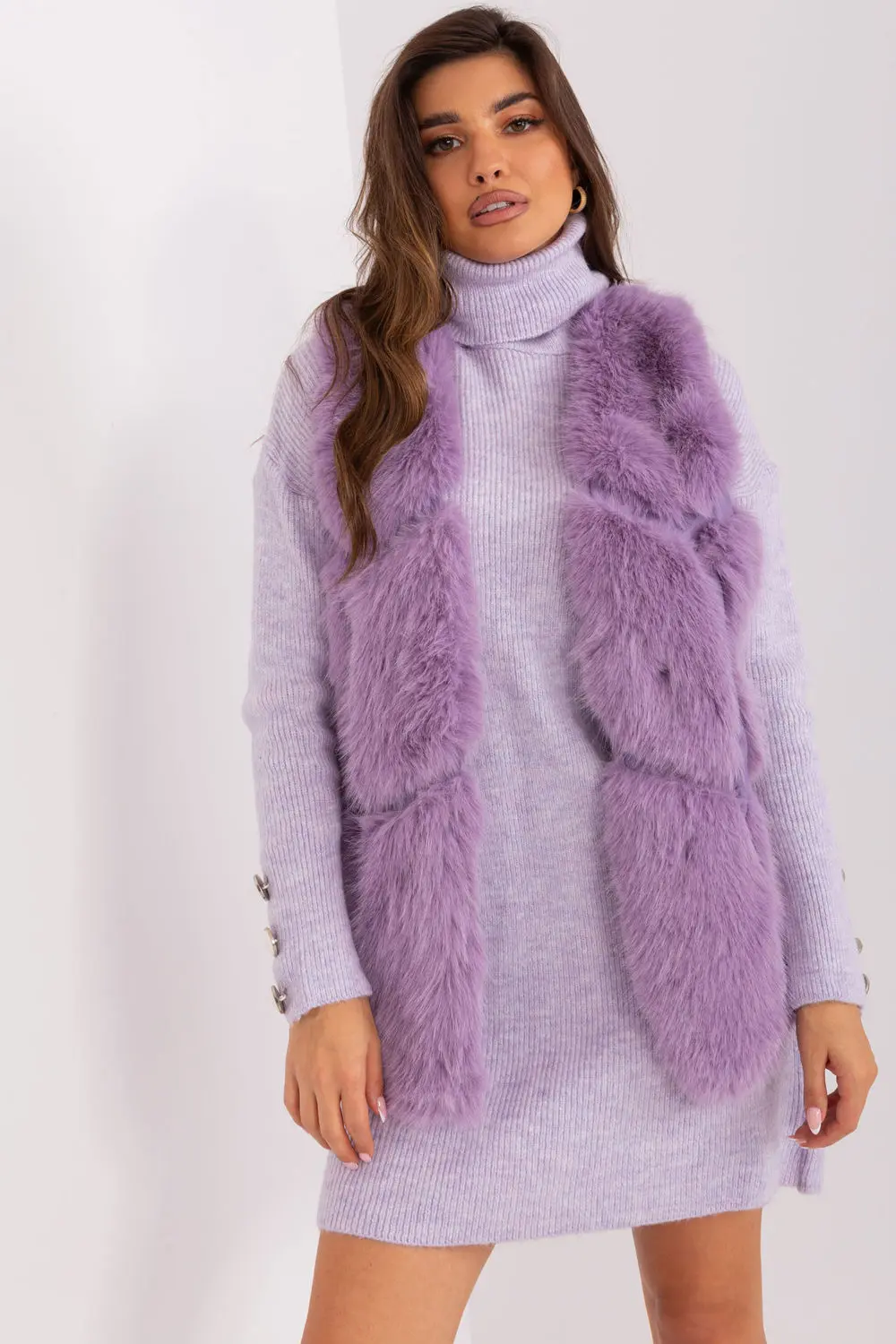 Gilet en fausse fourrure violet à capuche