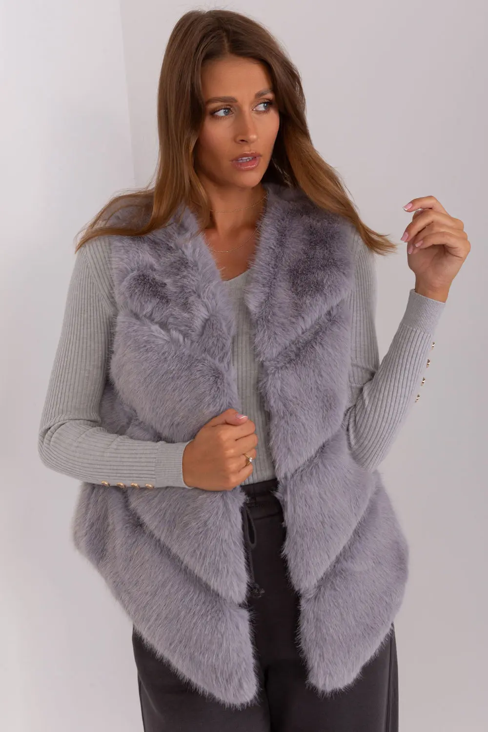 Gilet en fausse fourrure gris