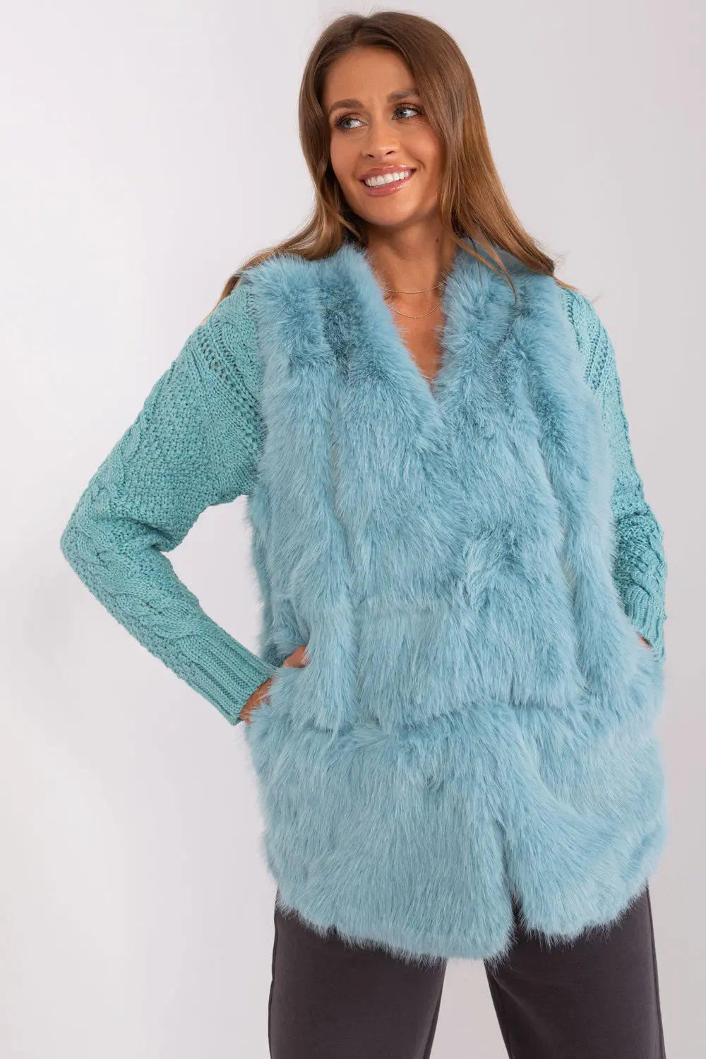 Gilet en fausse fourrure vert