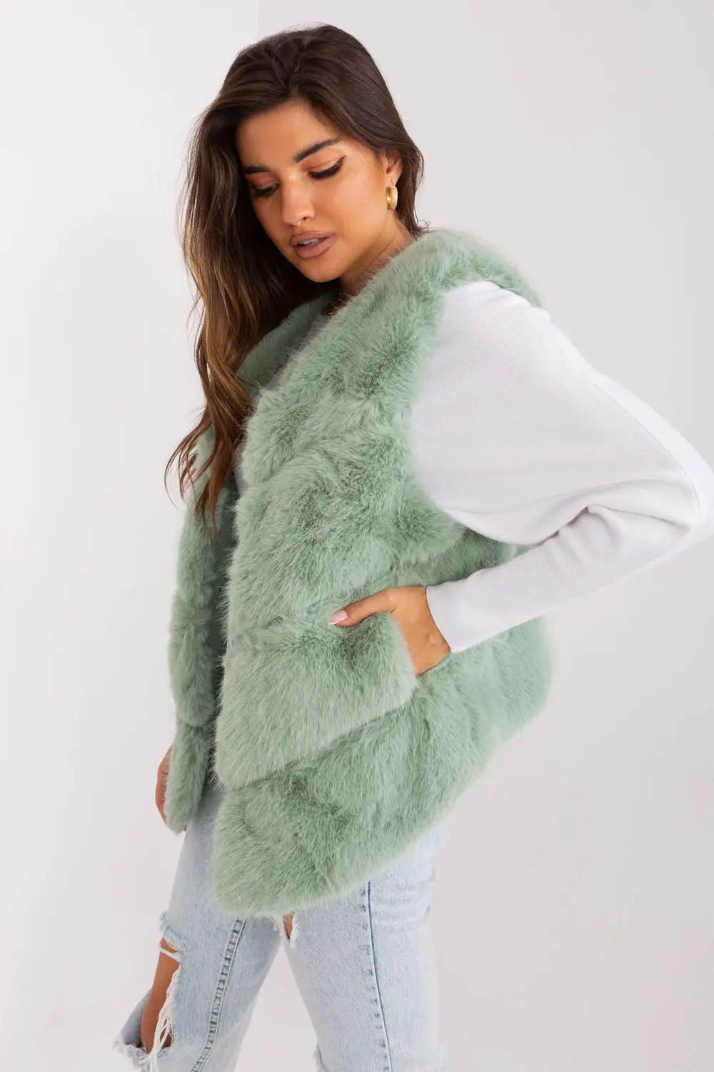 Gilet en fausse fourrure vert – Image 2